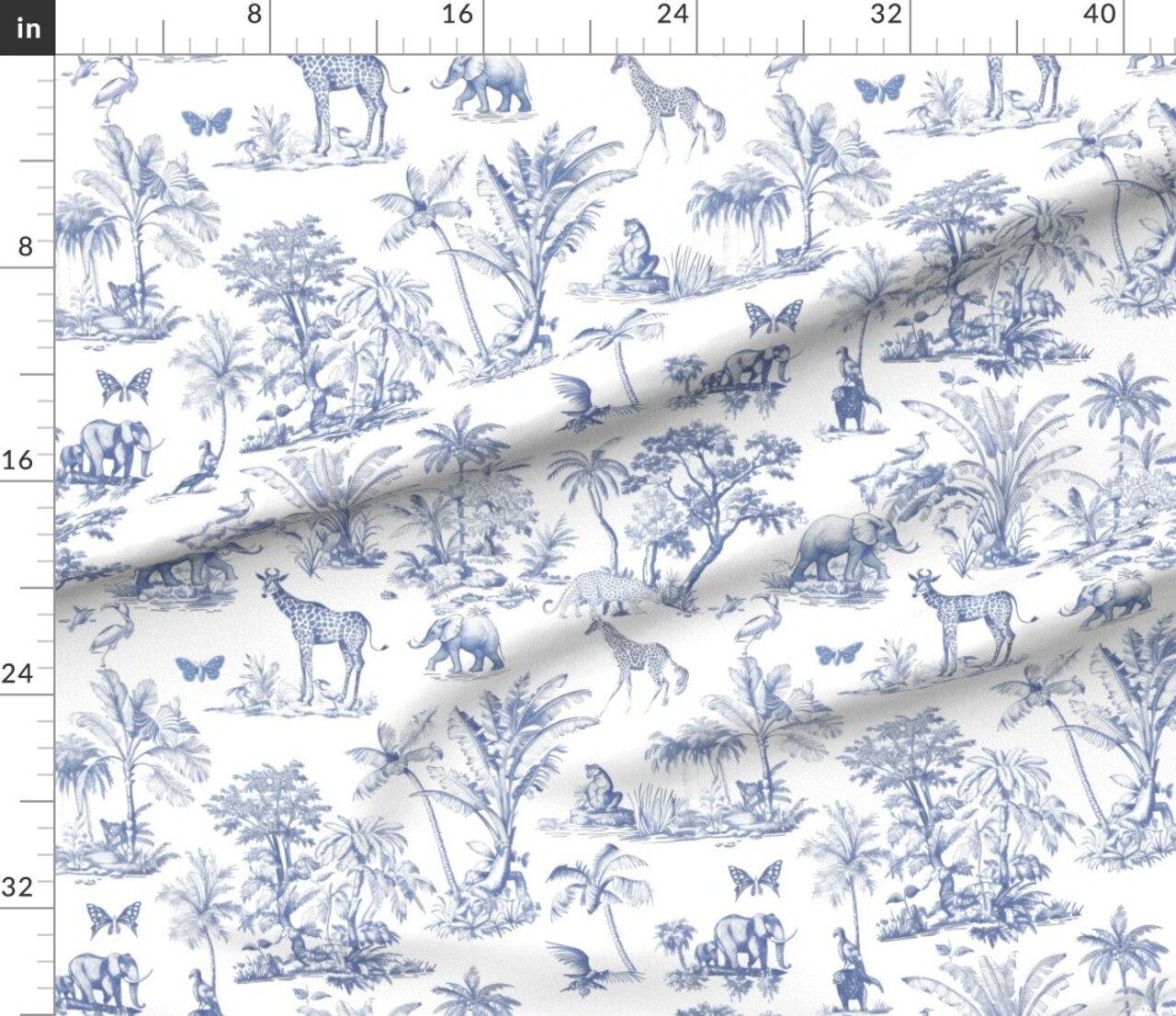 Various Fabrics by the Yard or Fat Quarter Toile Jungle Animals Monochromatic Safari Giraffe Elephant Butterfly Monkeys Du Jouy Custom Printed Fabric by Spoonflower